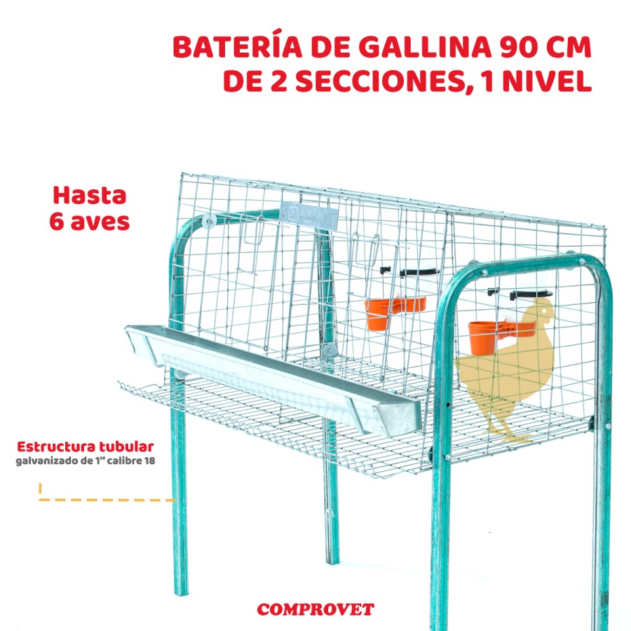 Batería gallina 90cm 2 secciones con bebederos colgantes de plástico