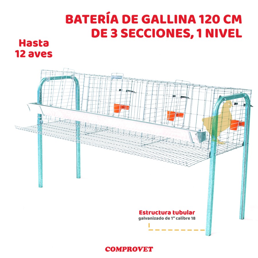 Jaula para Gallina de 1.20 m con 3 Secciones