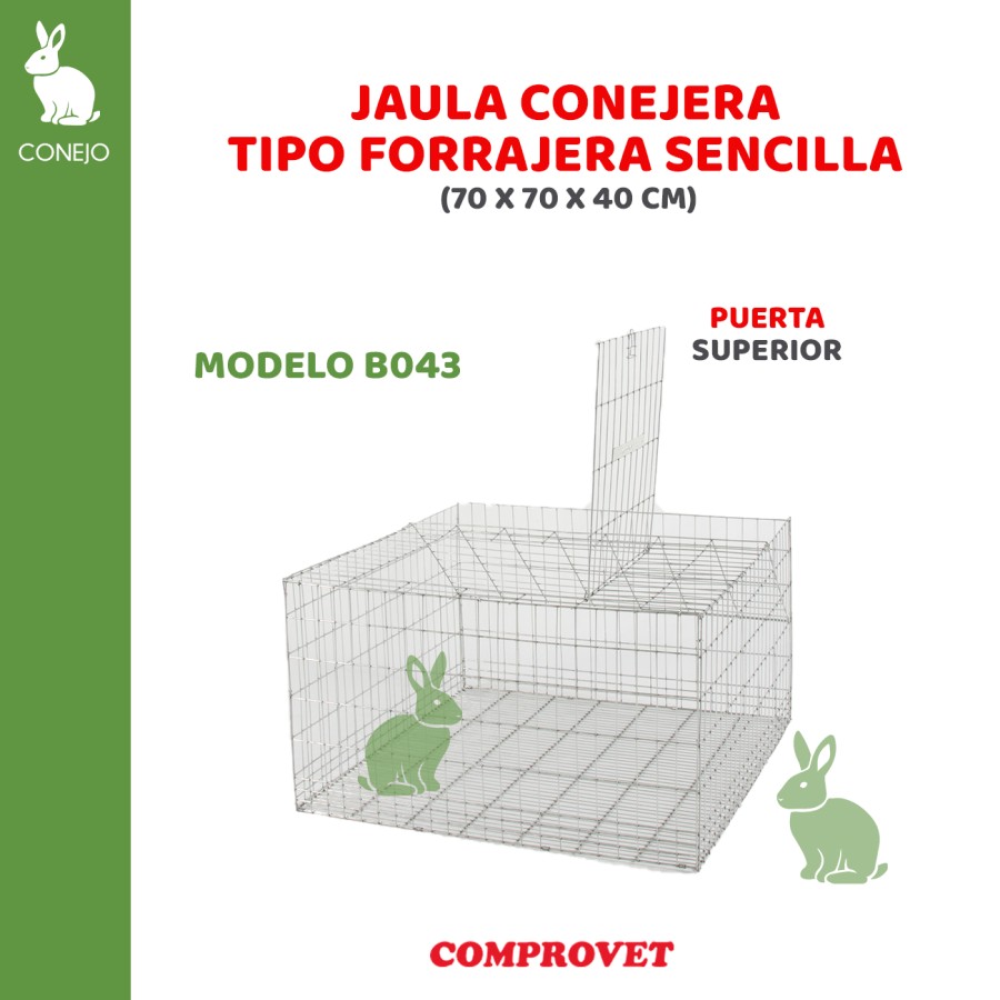 Jaula conejera tipo forrajera sencilla con puerta superior