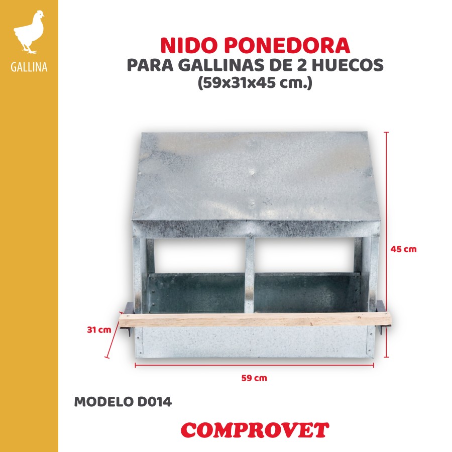 Nido ponedora para gallinas de 2 huecos