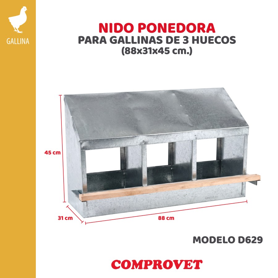 Nido ponedora para gallinas de 3 huecos