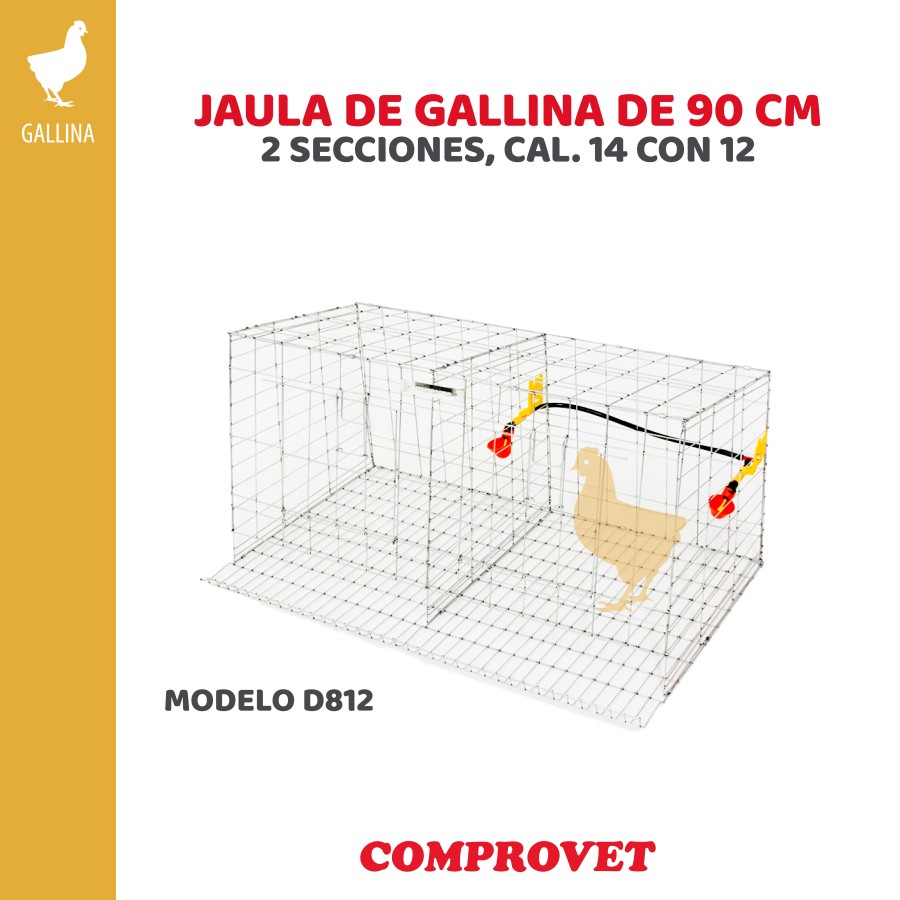 Jaula gallina 90 cm de 2 secciones con bebederos automáticos