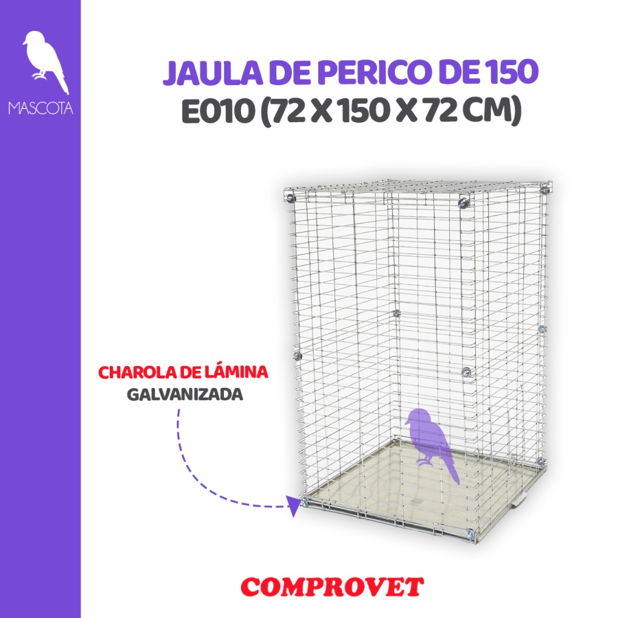 Jaula de  perico de 150 con charola de lámina galvanizada  (72x150x72 cm.)